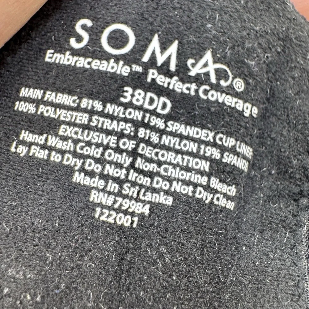 Soma‎ Embraceable Perfect Coverage Womens Size 38DD Underwire Bra Solid Black